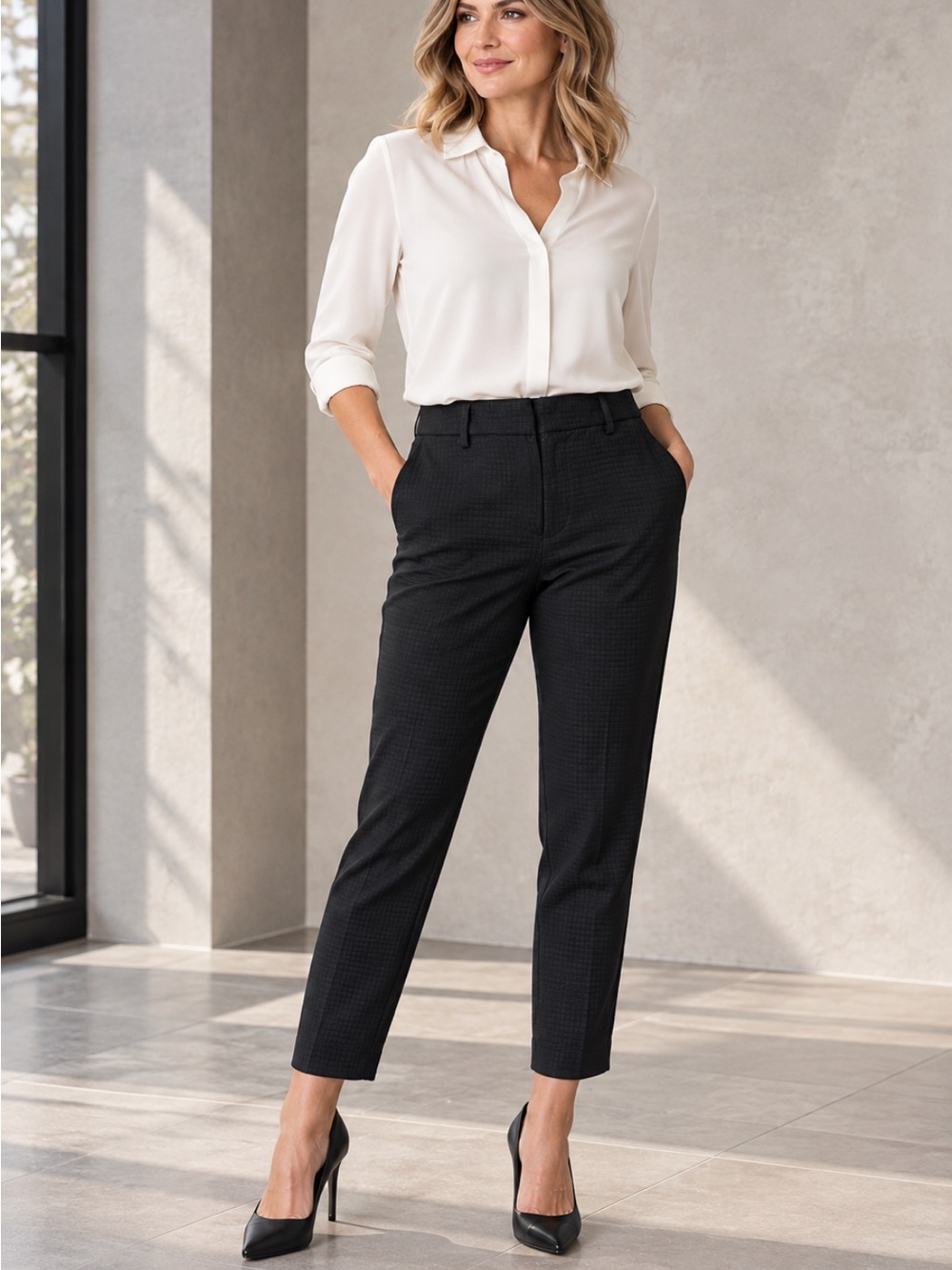 Liverpool Black Textured Dress Pants Tailored Ankle Women’s Size 14